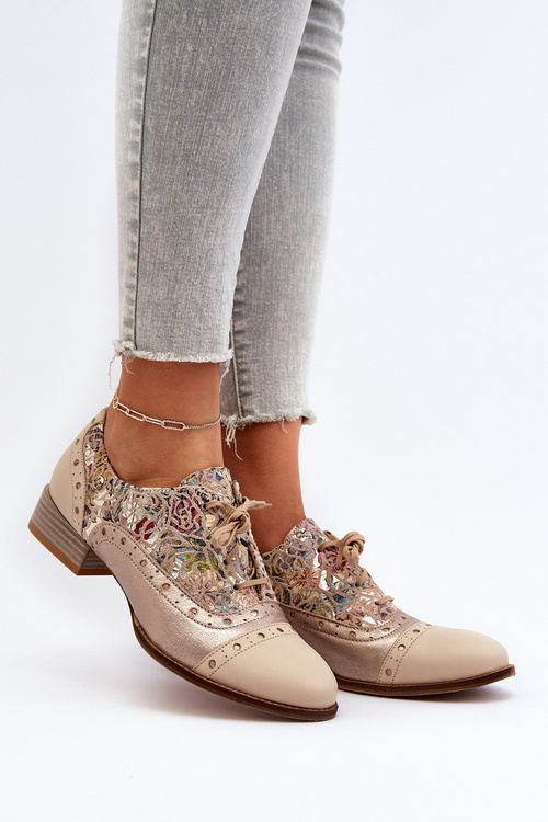 Kožené Dámské Polobotky S Dekorovaným Svrškem Maciejka 06408-04 Beige