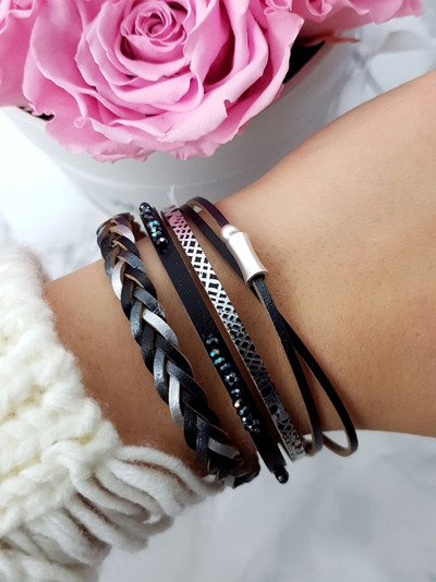 Dámský náramek kožený řemínek Široko Černá Michiko