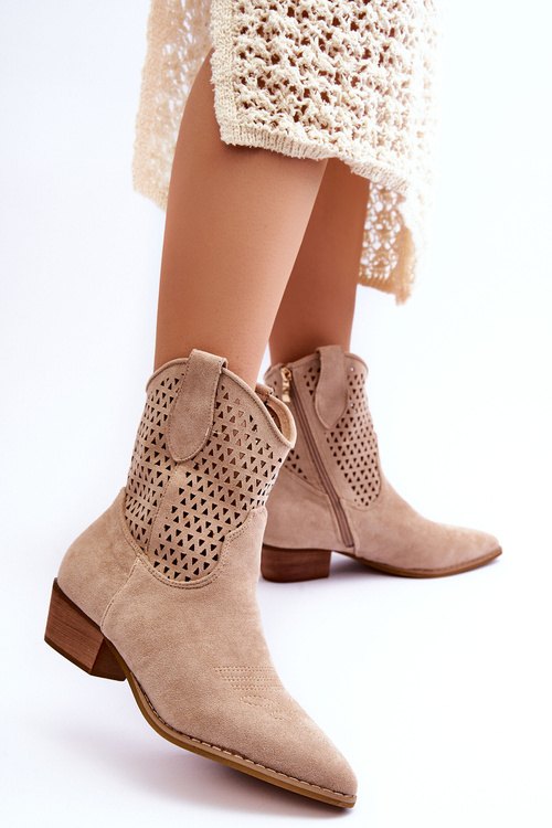 Dámské prolamované kovbojské boty Béžove Reeds