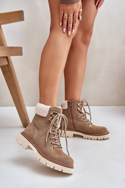 Zateplené kotníkové boty dámské na zip khaki Ferelia