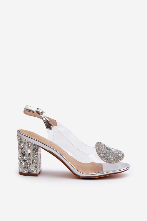 Priehľadné sandále na opätku strieborné D&A MR38-112