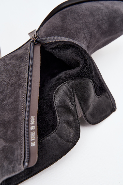 Dámske čižmy z prírodného semišu na opätku zateplené Vinceza 66806 šedé