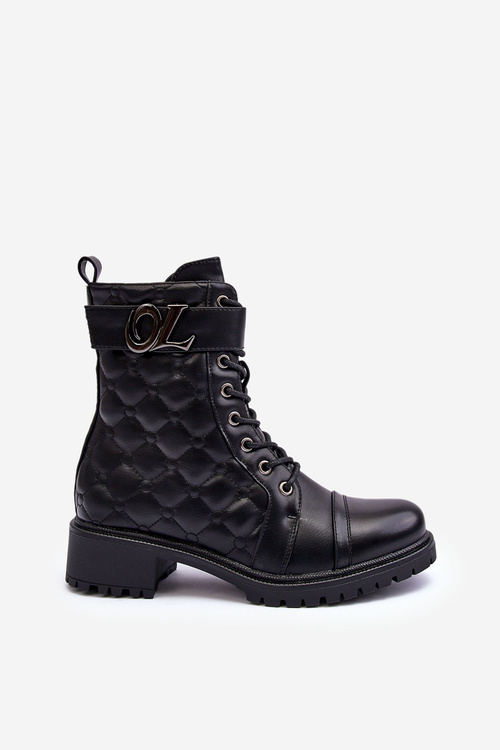 Kožené Pracovní Boty S Ozdobou Černé Davo