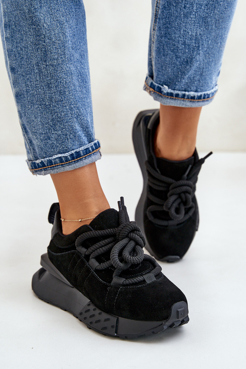 Dámské Zamszové Tenisky Na Platformě S Hlavním Šněrováním Artiker 54C1464 Černé