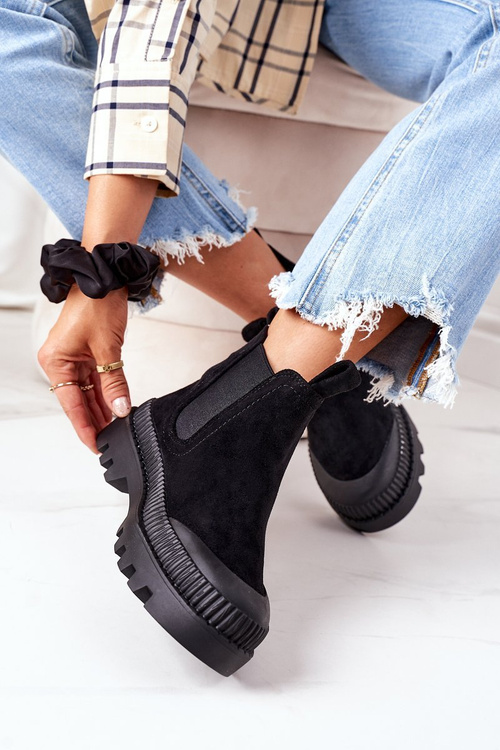 Suede Workers on the Black Come With Me Platform