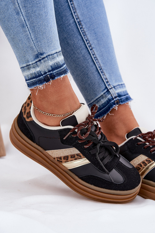 Dámské Tenisky Na Platformě S Dvojitým Šněrováním Leopardí Černé Niteria
