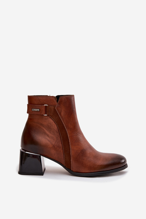 Kožené dámské boty na podpatku s vyhříváním Zazoo 60563 hnědé