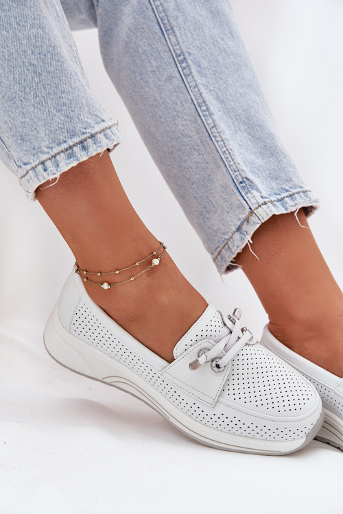 Kožené Polobotky Z Přírodní Kůže Na Platformě Artiker 56C2101 Bílé