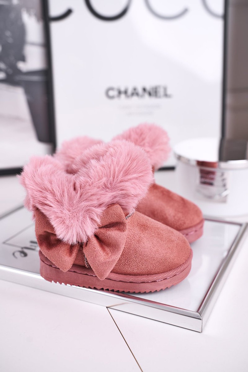 Dětské sněhule teplé s kožešinou růžové Vella