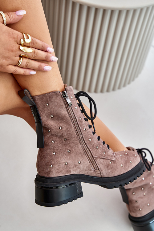 Zdobené Čižmy Worker Dámske Zateplené D&A MR880-017 Taupe