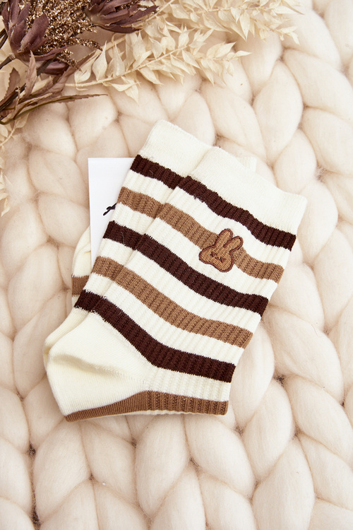 Dámske pruhované ponožky so smotanovo-hnedou zajačikom