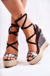 Módní vázané sandály na klínku černé Recife
