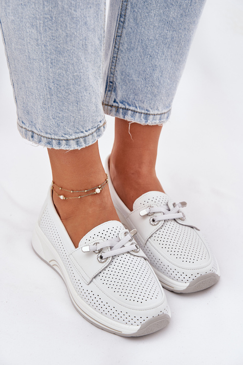 Kožené Polobotky Z Prírodnej Kože Na Platforme Artiker 56C2101 Biele