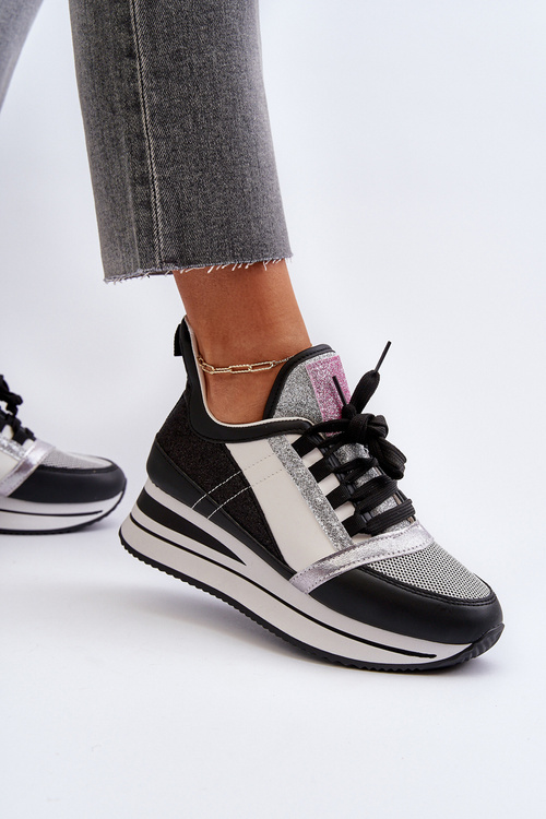 Dámské tenisky na klíně a platformě s flitry černé Rafani