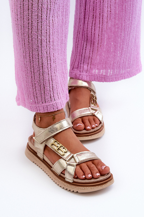 Dámské kožené sandály na platformě Zazoo 50103 zlaté