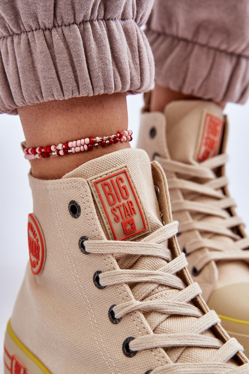 Dámske tenisky s vysokým materiálom na platforme Big Star LL274187 Beige