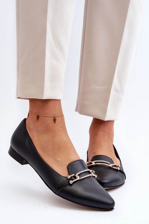 Zazoo 2885 Kožené baletky s ozdobou Čierne