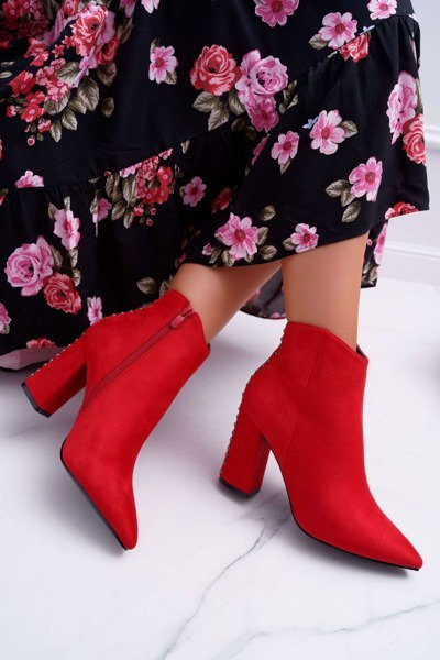 Dámské Kotníkové Boty Na Podpatku s cvočky Červené Snack