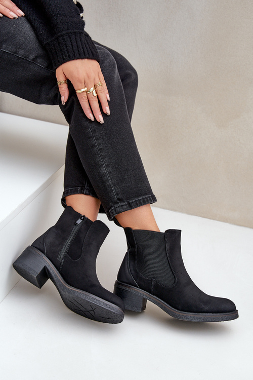 Dámské kotníkové boty zateplené nízký podpatek zip černé Savalindra