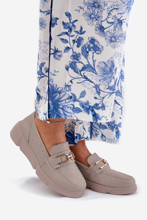 Dámské Kožené Mokasíny se Zlatým Detalem Ciemnobeżowe Vinceza 88007