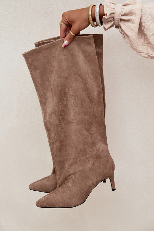 Nazouvací dámské kozačky na jehlovém podpatku béžové Taffine