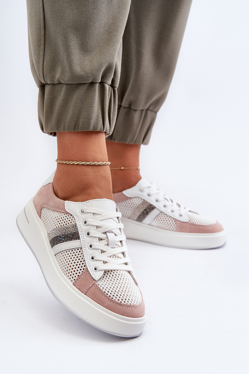 Dámske kožené tenisky D&A LR110 bielo-ružové