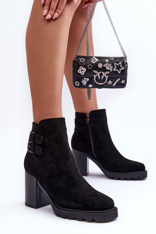 Kožené Boty Na Podpatku Černé Makeline