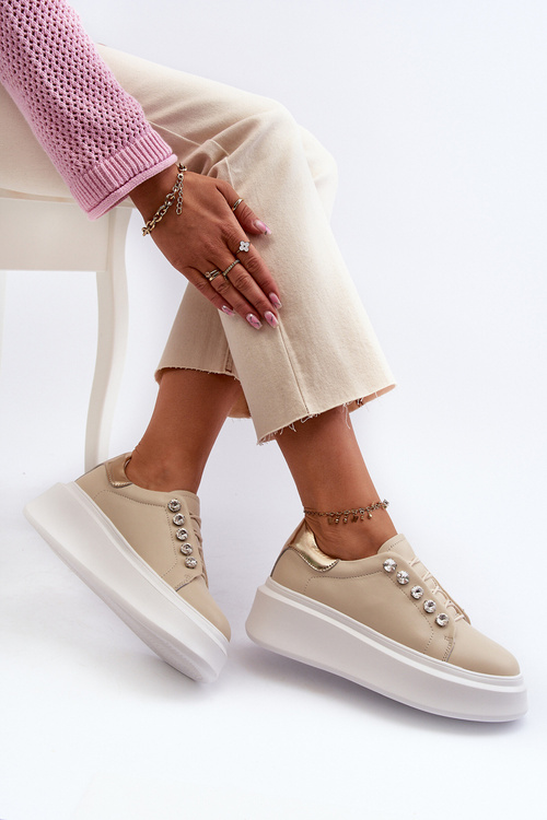 Dámské kožené tenisky na masivní platformě béžové S.Barski LR628