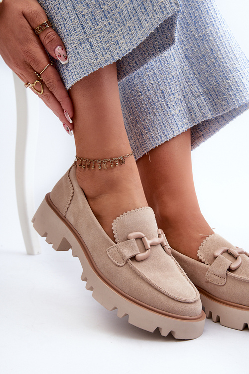 Dámske semišové mokasíny s ozdobou béžové D&A TW117 Béžové