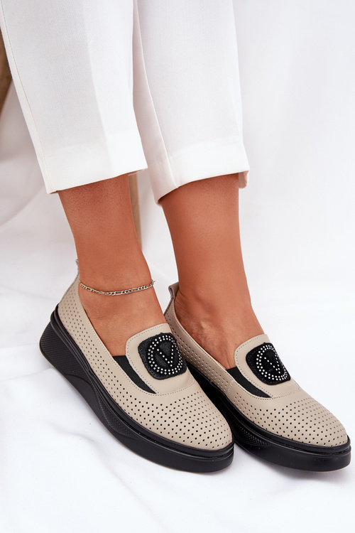 Dámske Kožené Mokasíny Na Platforme A Klíne Vinceza 79522 Béžové