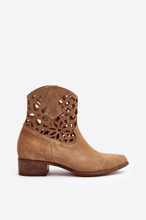 Nízko -ukoliteľné kovbojské topánky s nízkym semišom Zazoo 3404 béžou