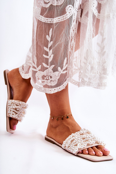 Dámské klasické pantofle s perlami béžove Calipso