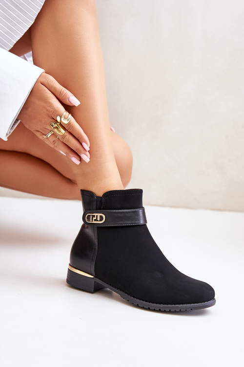 Zateplené dámské boty na plochém podpatku se zlatým detailem béžové Ravasira