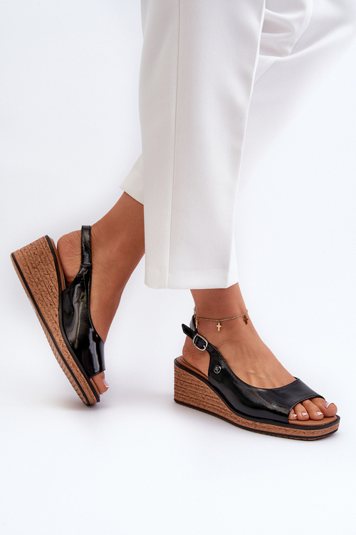 Dámské lakované sandály na platformě Sergio Leone SK301 Černé