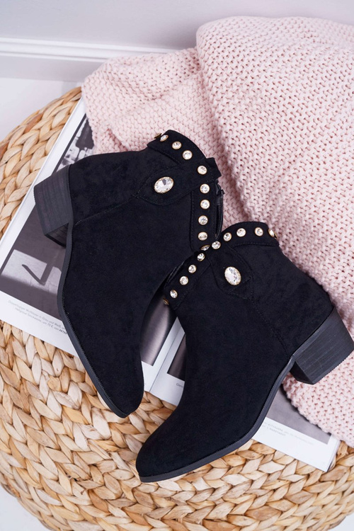 Dámské Kotníkové Boty se Zirkony Černé Patti