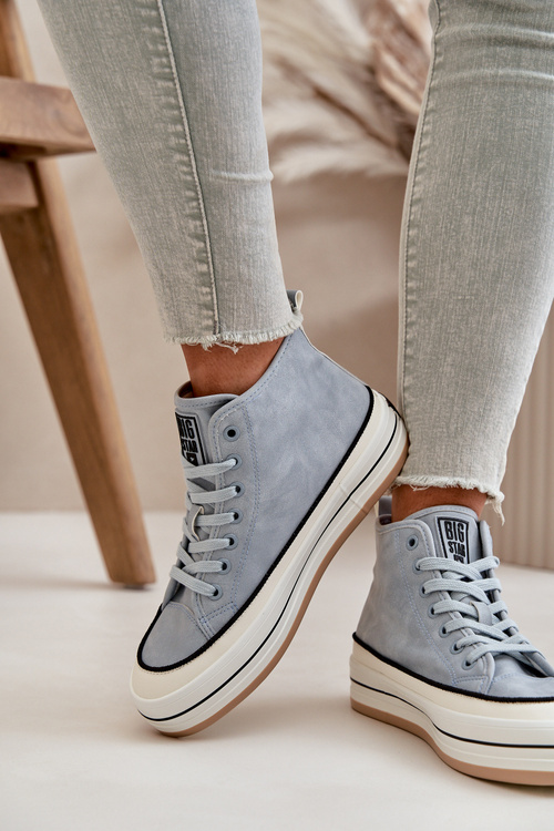 Zateplené Dámske Tenisky Na Platforme Eko Koža Big Star OO274069 Modré