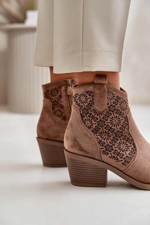 Dierkované Kovbojské Topánky Na Zips Eko Semišové Hnedé S.Barski HY42-944