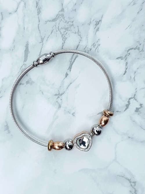 Dámský Náramek Na ocelové šňůře s Zircons Srdce Isabella