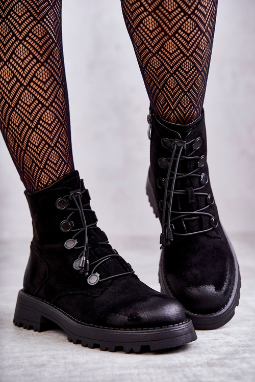 Dámské Semišove teplé boty s žebrovaným černe helia