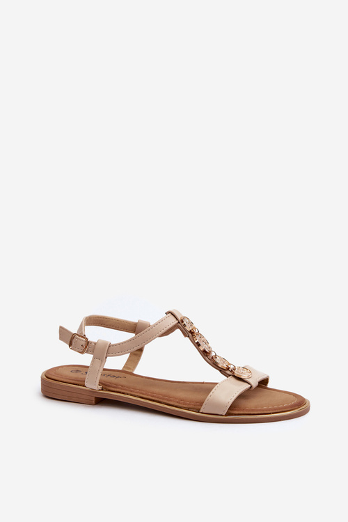 Ploché Dámske Sandále S Ozdobami Bežové Muridia