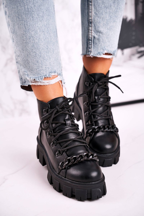 Dámské Kotníkové Boty na platformě Černé Chain