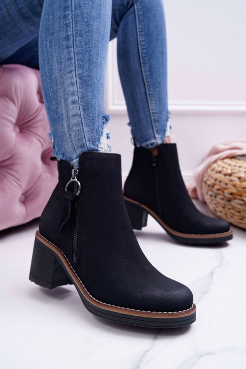 Dámské Kotníkové Boty Na Podpatku zateplené Plstí Černé Delia