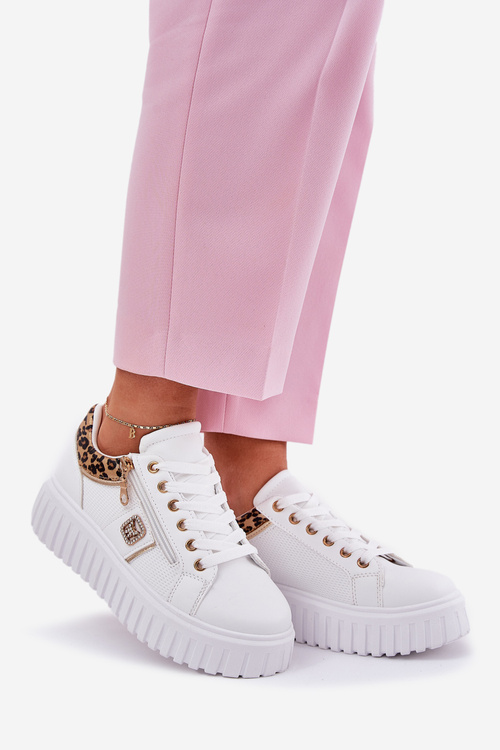 Dámske Športové Topánky Na Platforme Z Eko Kože Panther Biele Velionna