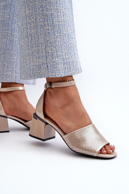 Dámske sandále na opätku z eko kože zlaté Horissa