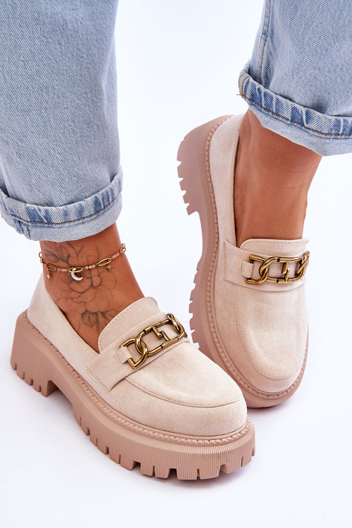 Ženské semišové mokasíny na platforme Larey Light Beige Platform
