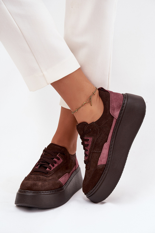 Dámské tenisky z pravé semiše na platformě Zazoo N1265S3 čokoládové