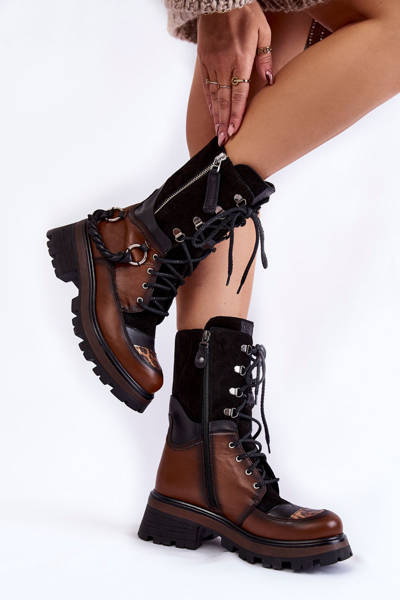 Kožené vysoké boty Workers Maciejka 05586-29 Hnědá a černá