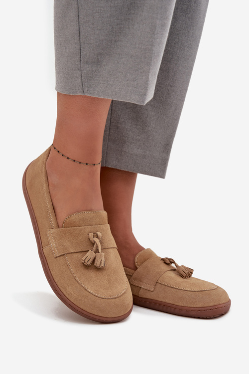 Kožené semišové mokasiny typu barefoot Zazoo 322 béžové