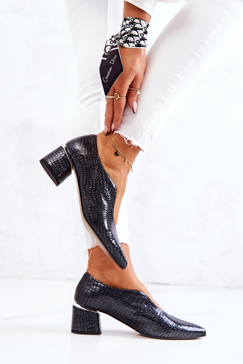 Kožené lodičky z hadí kůže Tmavě šedá Alissa