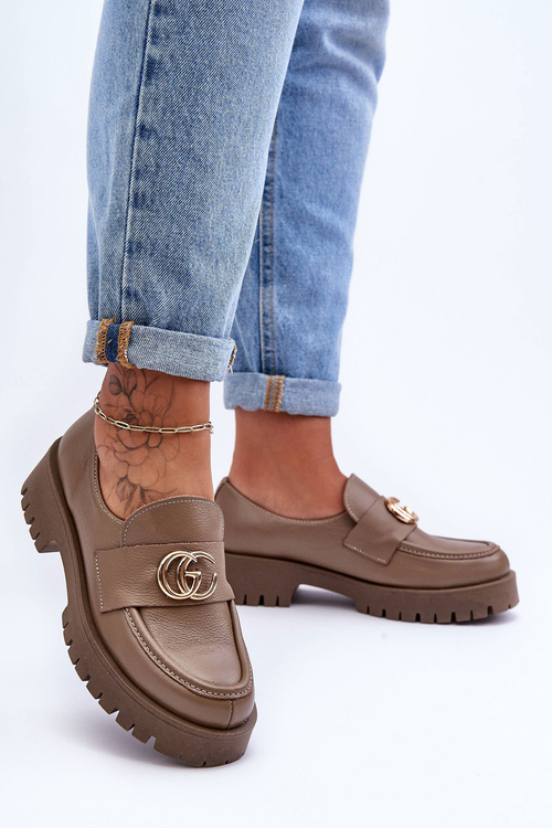 Dámske kožené topánky s dekoráciou tmavé béžové ružové pády